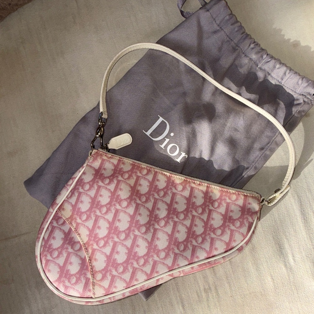 Christian Dior Diorissimo Pink & White Saddle Pochette